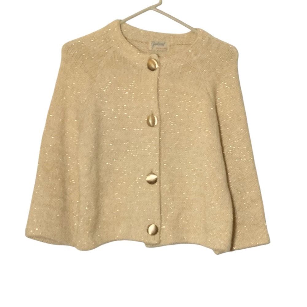Elegant Cream Cardigan Sweater with Metallic threading & oversized buttons